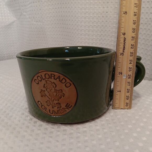 Colorado Columbine Green Clay Pen Pottery Souvenir Coffee Mug Handcrafted 18oz - Picture 9 of 10